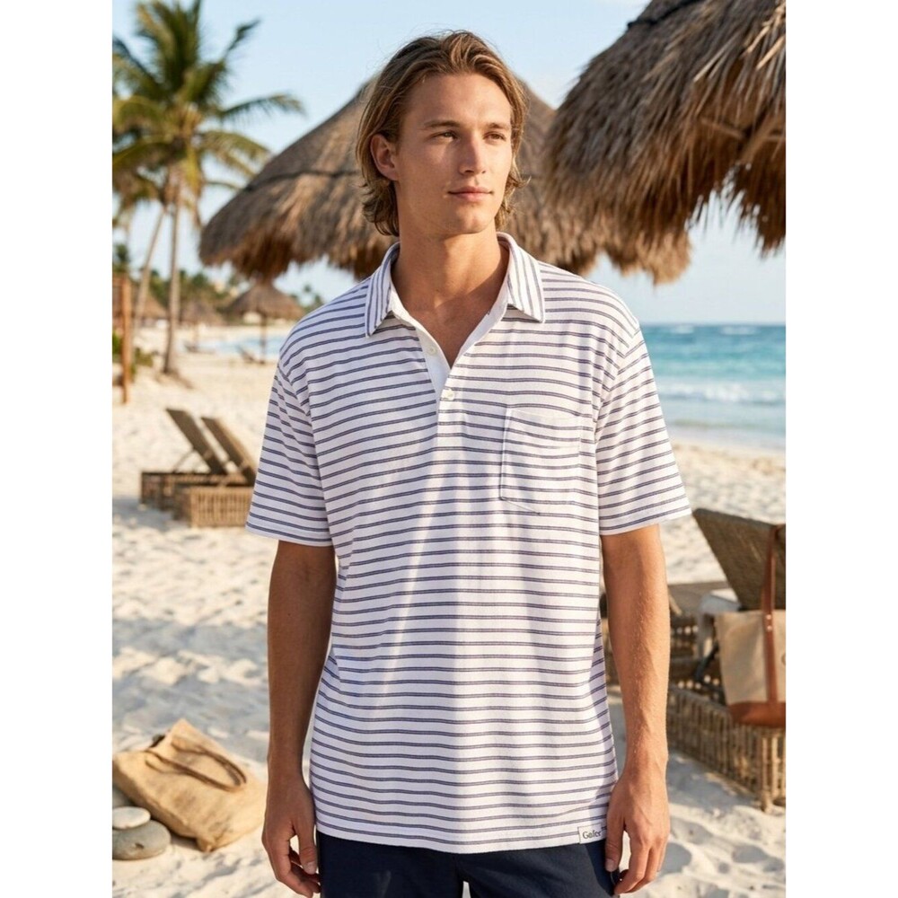 Peter Millar White & Purple Striped Men's Polo Shirt Size XL